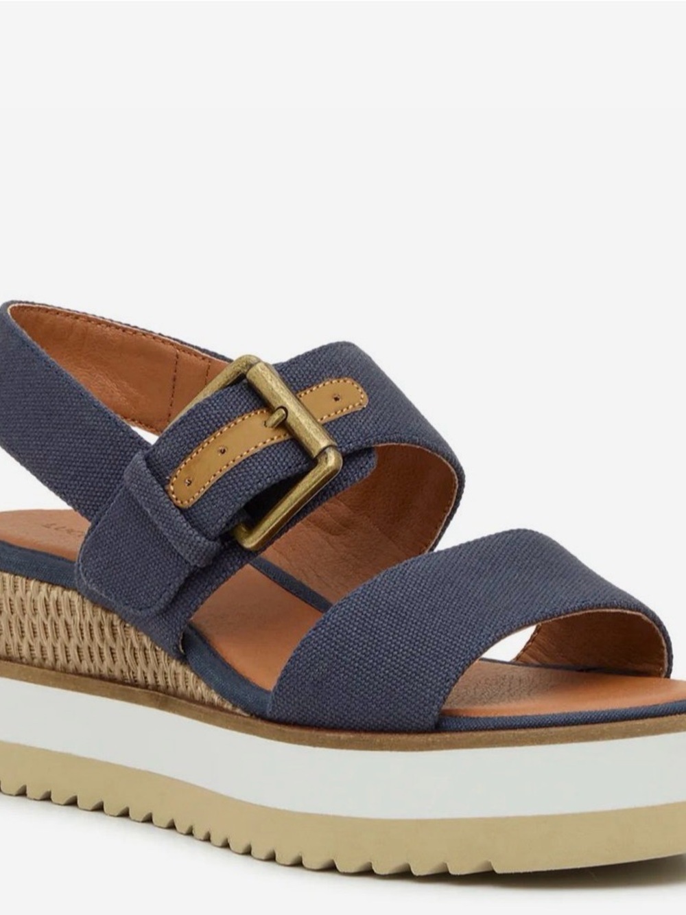 Lucky Brand Womens Navy Canvas Platform Sandal with Buckle